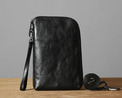 Genuine Leather Mens Clutch Cool Wallet Zipper Clutch Messenger Bag Chest Bag Wristlet Bag Wallet for Men - imessengerbags
