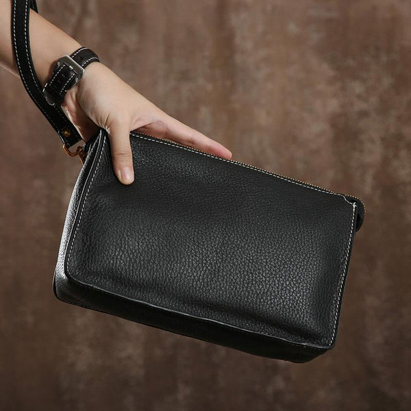 Genuine Leather Mens Clutch Cool Wallet Zipper Clutch Wristlet Bag Wallet for Men - imessengerbags