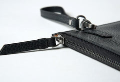 Genuine Leather Mens Clutch Cool Wallet Zipper Clutch Wristlet Bag Wallet for Men