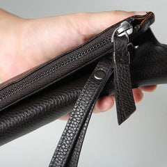Genuine Leather Mens Clutch Cool Wallet Zipper Clutch Wristlet Bag Wallet for Men