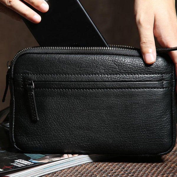 Genuine Leather Mens Clutch Cool Wallet Zipper Clutch Wristlet Bag Wallet for Men - imessengerbags