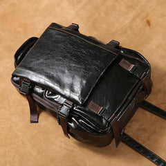 Genuine Leather Mens Cool Black Backpack Laptop Bag Large Travel Bag Hiking Bag for Men