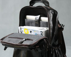 Genuine Leather Mens Cool Black Backpack Laptop Bag Large Travel Bag Hiking Bag for Men - imessengerbags