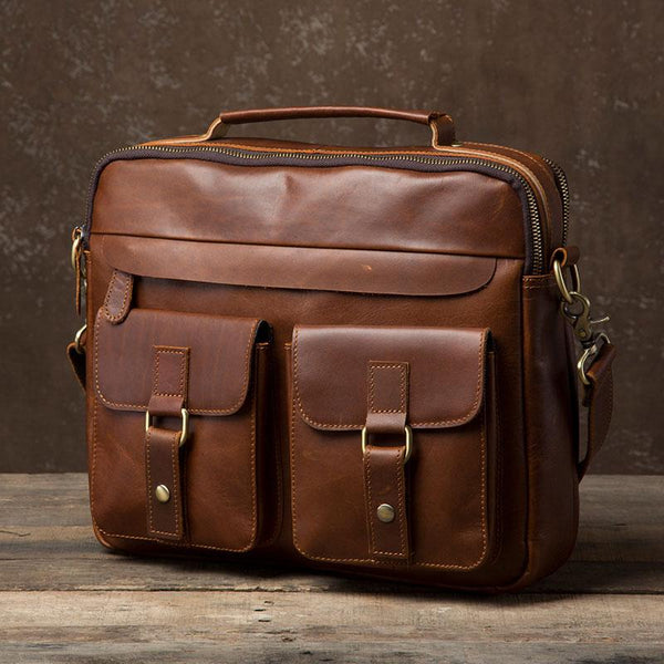 Genuine Leather Mens Cool Messenger Bag Briefcase Work Bag Business Bag Laptop Bag for men - imessengerbags