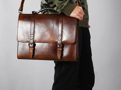Genuine Leather Mens Cool Messenger Bag Large Briefcase Work Bag Business Bag Laptop Bag for men