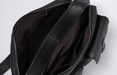 Genuine Leather Mens Cool Black Small Shoulder Bag Messenger Bag Bike Bag Cycling Bag for men