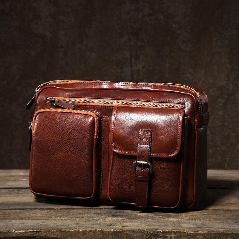 Genuine Leather Mens Cool Black Small Shoulder Bag Messenger Bag Bike Bag Cycling Bag for men