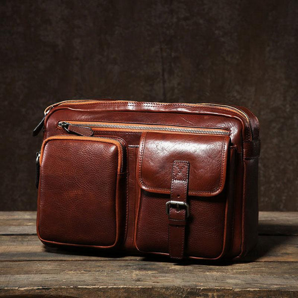 Genuine Leather Mens Cool Small Shoulder Bag Messenger Bag Bike Bag Cycling Bag for men - imessengerbags