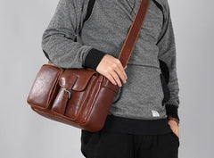Genuine Leather Mens Cool Small Shoulder Bag Messenger Bag Bike Bag Cycling Bag for men