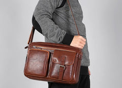 Genuine Leather Mens Cool Black Small Shoulder Bag Messenger Bag Bike Bag Cycling Bag for men