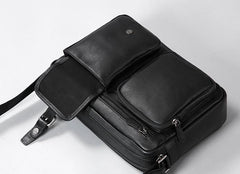 Genuine Leather Mens Cool Black Small Shoulder Bag Messenger Bag Bike Bag Cycling Bag for men