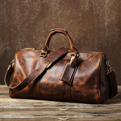 Genuine Leather Mens Large Brown Travel Bag Cool Duffle Bag Shoulder Bag Weekender Bag for Men - imessengerbags