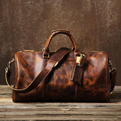 Genuine Leather Mens Large Brown Travel Bag Cool Duffle Bag Shoulder Bag Weekender Bag for Men - imessengerbags