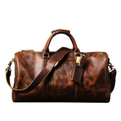Genuine Leather Mens Large Brown Travel Bag Cool Duffle Bag Shoulder Bag Weekender Bag for Men - imessengerbags