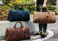 Genuine Leather Mens Large Brown Travel Bag Cool Duffle Bag Shoulder Bag Weekender Bag for Men - imessengerbags