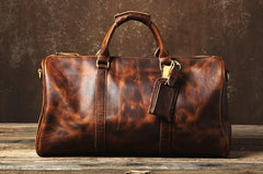 Genuine Leather Mens Large Brown Travel Bag Cool Duffle Bag Shoulder Bag Weekender Bag for Men - imessengerbags