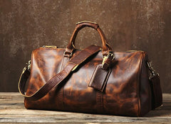 Genuine Leather Mens Large Brown Travel Bag Cool Duffle Bag Shoulder Bag Weekender Bag for Men - imessengerbags