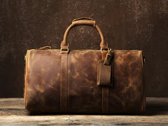 Genuine Leather Mens Large Brown Travel Bag Cool Duffle Bag Shoulder Bag Weekender Bag for Men - imessengerbags