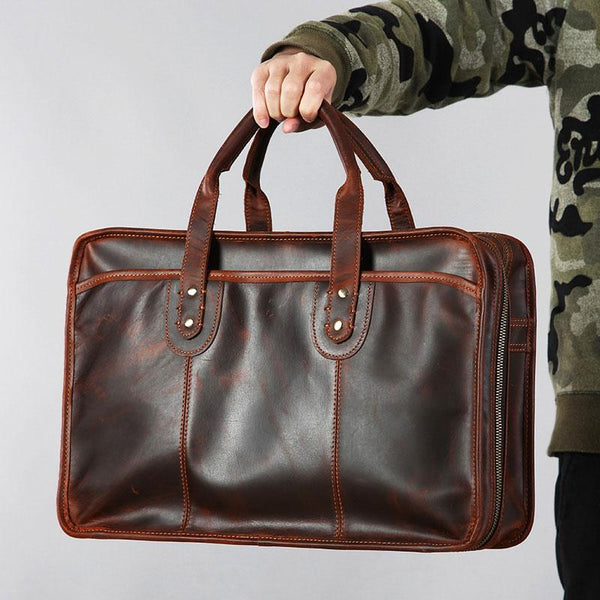 Genuine Leather Mens Large Travel Bag Cool Messenger Bag Shoulder Bag Laptop Bag Briefcase Weekender Bag for Men