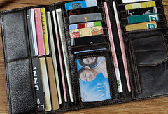 Genuine Leather Mens Trifold Wallet Coffee Long Wallet for Men with Multi Cards - imessengerbags
