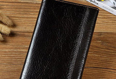 Genuine Leather Mens Trifold Wallet Coffee Long Wallet for Men with Multi Cards - imessengerbags