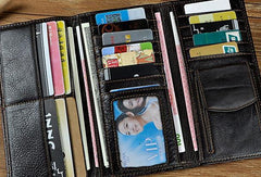 Genuine Leather Mens Trifold Wallet Coffee Long Wallet for Men with Multi Cards - imessengerbags