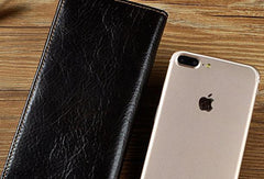 Genuine Leather Mens Trifold Wallet Coffee Long Wallet for Men with Multi Cards - imessengerbags