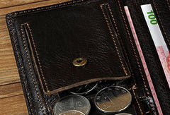 Genuine Leather Mens Trifold Wallet Coffee Long Wallet for Men with Multi Cards - imessengerbags