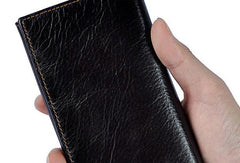 Genuine Leather Mens Trifold Wallet Coffee Long Wallet for Men with Multi Cards - imessengerbags