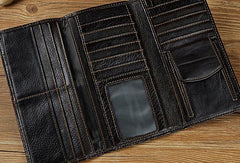 Genuine Leather Mens Trifold Wallet Coffee Long Wallet for Men with Multi Cards - imessengerbags