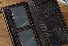 Genuine Leather Mens Trifold Wallet Coffee Long Wallet for Men with Multi Cards - imessengerbags