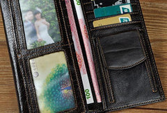 Genuine Leather Mens Trifold Wallet Coffee Long Wallet for Men with Multi Cards - imessengerbags