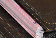 Cool Leather Mens Bifold Wallet Coffee Long Wallet for Men with Multi Cards