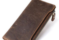 Leather Long wallets for Men Wallet Vintage Zipper Credit Cards Wallet for Men Bifold