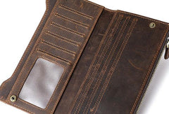 Leather Long wallets for Men Wallet Vintage Zipper Credit Cards Wallet for Men Bifold