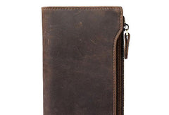 Leather Long wallets for Men Wallet Vintage Zipper Credit Cards Wallet for Men Bifold