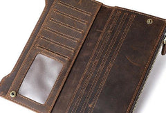 Leather Long wallets for Men Wallet Vintage Zipper Credit Cards Wallet for Men Bifold