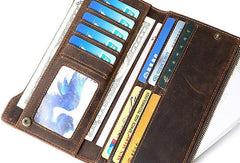 Leather Long wallets for Men Wallet Vintage Zipper Credit Cards Wallet for Men Bifold