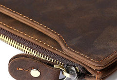 Leather Long wallets for Men Wallet Vintage Zipper Credit Cards Wallet for Men Bifold