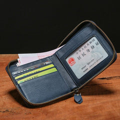 Genuine Leather Mens Zipper Cool billfold Leather Wallet Men Small Wallets Bifold for Men - imessengerbags