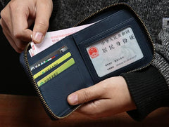 Genuine Leather Mens Zipper Cool billfold Leather Wallet Men Small Wallets Bifold for Men - imessengerbags