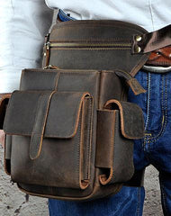 Vintage Mens Leather Biker Drop Leg Bag Messenger Bag Waist Bag Belt Pouches For Men