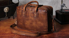 Genuine Leather Vintage Brown Mens Cool Large Briefcase Shoulder Bag Travel Bag for men - imessengerbags