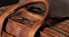 Genuine Leather Vintage Brown Mens Cool Large Briefcase Shoulder Bag Travel Bag for men - imessengerbags