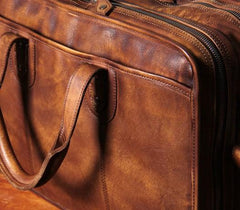 Genuine Leather Vintage Brown Mens Cool Large Briefcase Shoulder Bag Travel Bag for men - imessengerbags