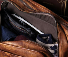Genuine Leather Vintage Brown Mens Cool Large Briefcase Shoulder Bag Travel Bag for men - imessengerbags