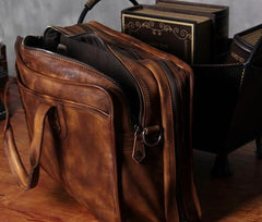 Genuine Leather Vintage Brown Mens Cool Large Briefcase Shoulder Bag Travel Bag for men - imessengerbags