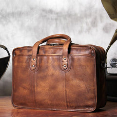 Genuine Leather Vintage Brown Mens Cool Large Briefcase Shoulder Bag Travel Bag for men - imessengerbags
