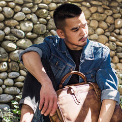 Genuine Leather Vintage Brown Mens Cool Large Briefcase Shoulder Bag Travel Bag for men - imessengerbags