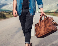 Genuine Leather Vintage Brown Mens Cool Large Briefcase Shoulder Bag Travel Bag for men - imessengerbags